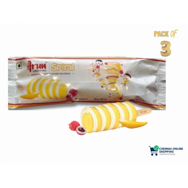 Arun Ice Cream Spiral Mango Lychee Bar 60 ml (Pack of 3)