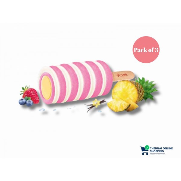 Arun Ice Cream Spiral Wildberry, Vanilla and Pineapple 60 Ml (Pack of 3)
