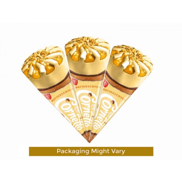Kwality Walls Ice Cream Cornetto Butter Scotch 150 Ml X 3 Pieces