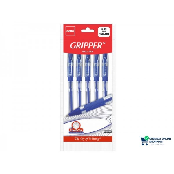 Cello Gripper Blue Ball Point Pen 5 Pieces